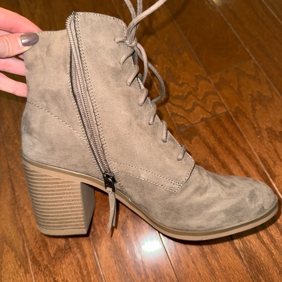 Taupe Lace-Up Suede Boots - Picture 4 of 5